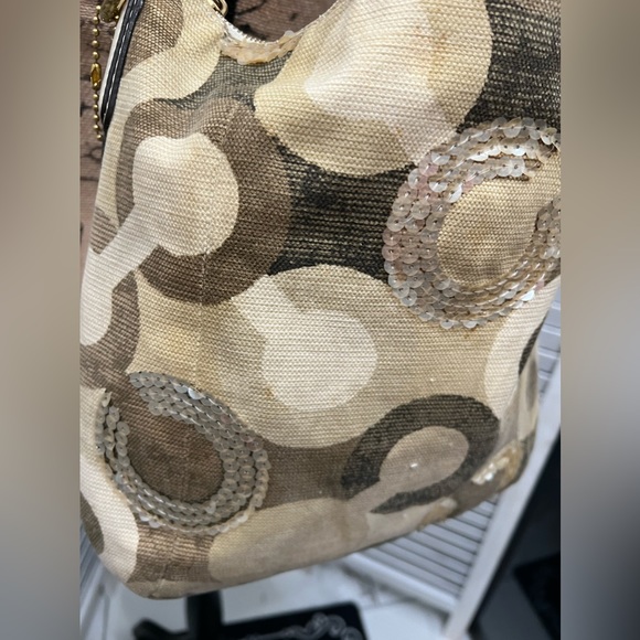 Coach Beige/Gold OP Art Sequins, Canvas and Leather Kristin Hobo - Authentic - Picture 15 of 15